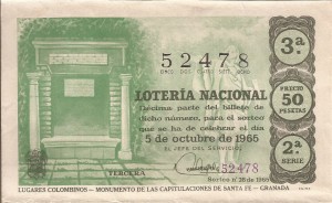 Décimo de lotería del año 1965. Precio 50 pesetas